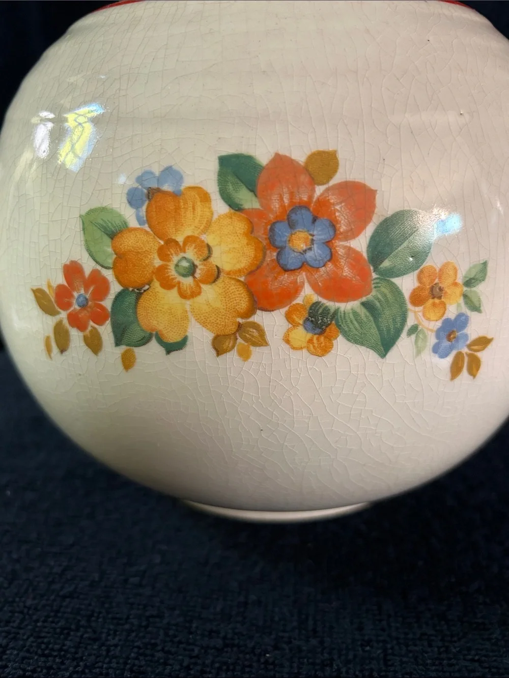 Cronin Pottery Cream Ceramic Cookie Jar with Orange Floral Design